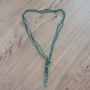 Blue and Green Beaded bolo style Necklace- XL